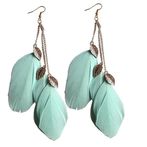 

dangle & chandelier vintage eardrops special offer cosy handmade leaf feather long drop hook earrings chain jewelry, Silver