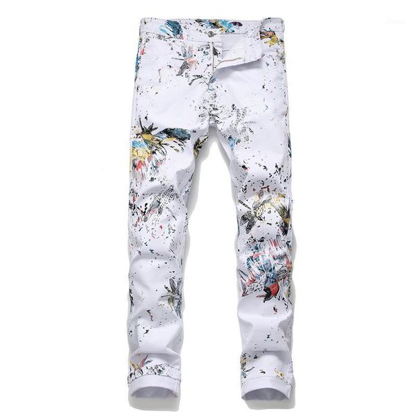 

in the spring of 2020 men's fashion flower white elastic dragonfly printing of cultivate one's morality pants pants youth1, Black
