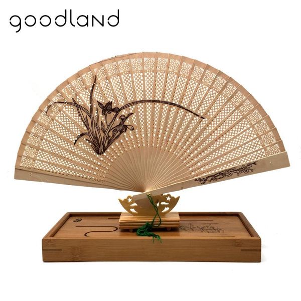 

1pcs orchid seasons phoenix ancient beauty printing wooden carved hand fans craft supplies wood decoration gift