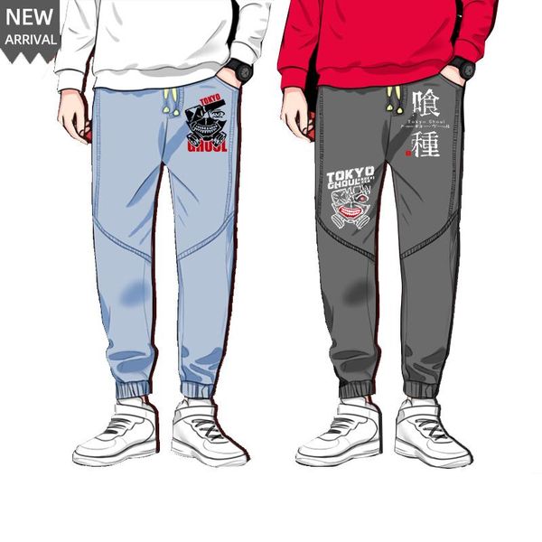 

tokyo ghoul anime harajuku streetwear women jeans pants kaneki ken denim sweatpants couple punk trousers plus size pantalones, Blue