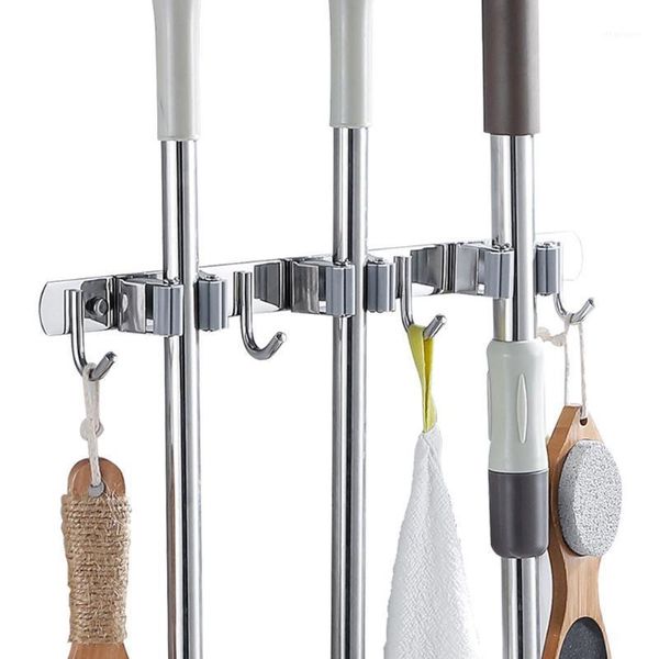

broom mop holder wall mount stainless steel mop hanger organizer 3 racks 4 hooks for bathroom garden hfing1