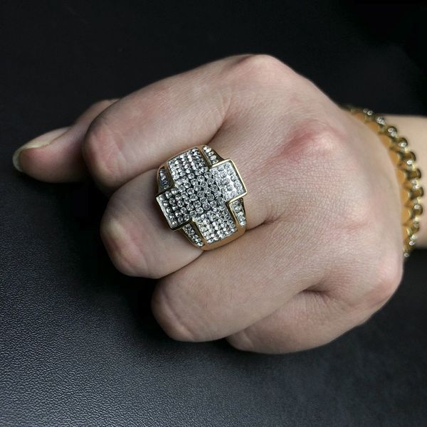 

новые мужские hip hop кольца ювелирных изделия позолоченного горный хрусталь крест кольцо способ нерж.сталь кольцо для мужчин, Silver