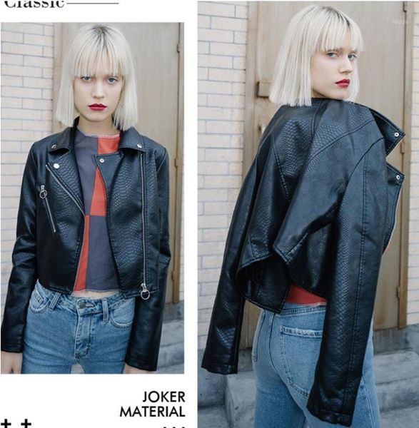 

england locomotive style crocodile pattern short pu leather jackets female retro streetstyle great quality leather jackets f10291, Black