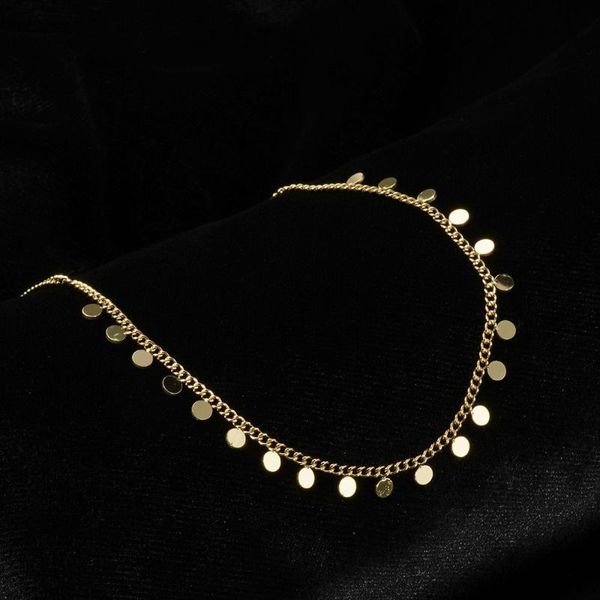 

chokers fashion personality creative chain wild temperament gold plated round sequin trend simple women's necklace, Golden;silver