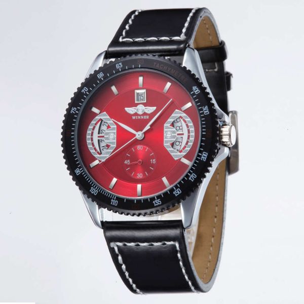 

automatic hollow mechanical winner selling out leather strap watch men's model 202151yu6xce, Slivery;brown