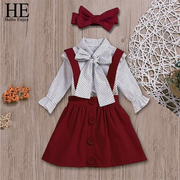 

he hello enjoy baby girls clothes sets spring long sleeve strap dress+headband kids children's clothing new year suit y200325, White