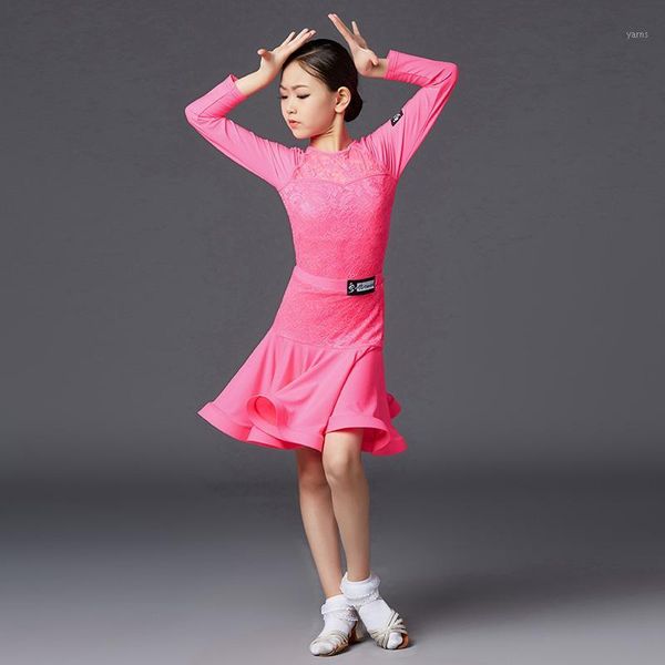 

girls latin dance dress professional latin dance costumes performance clothing competition dress skirts suit dqs37021, Black;red