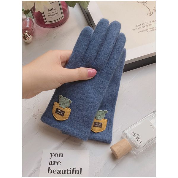 

gloves for women winter lovely adding cashmere ins cycling in spring and autumn british driving thickening warm korean students, Blue;gray