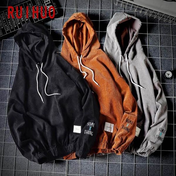 

ruihuo 2021 autumn solid harajuku hoodie men clothing men's hoodies hip hop male sweatshirt japanese streetwear m-5xl, Black