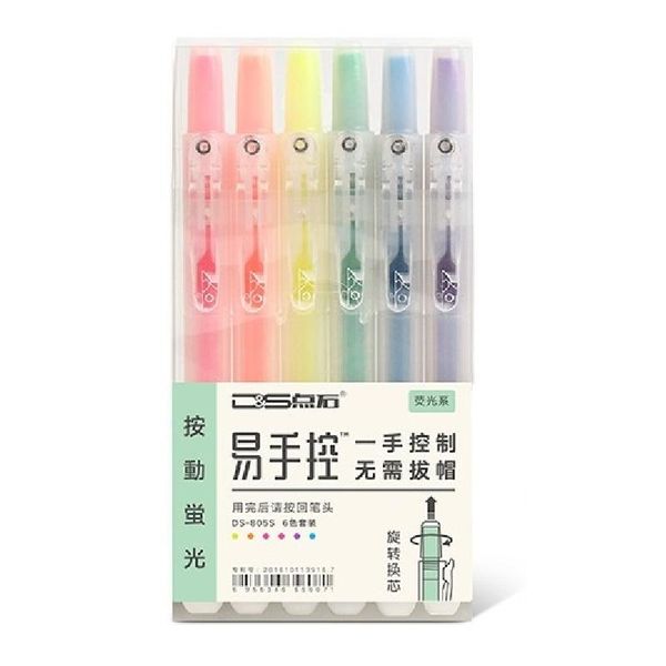 

6pcs fluorescent pure color marker highlighter pen click type mildliner stationery office accessory kids school supplies h6464, Black;red