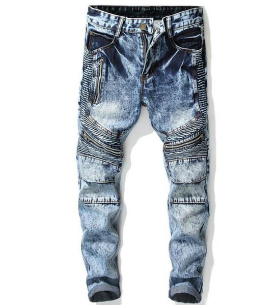 

21ss men's france brand designers jeans distressed ripped slim fit motorcycle biker denim pants mens leisure fashion jeans ba2, Blue