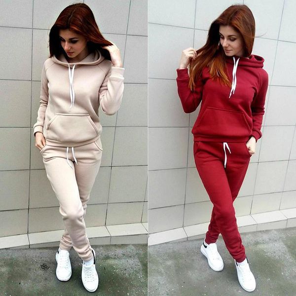 

2020 autumn women's fashion 2 piece set tracksuit long sleeve solid pants jogging suits sportswear sport suit, Gray