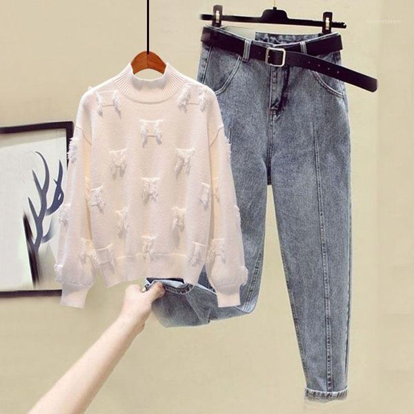 

women's tracksuits women 2021 autumn fashion 2 piece suits female long-sleeved knitting o-neck sweater ladies harem long jeans sets q2, Gray
