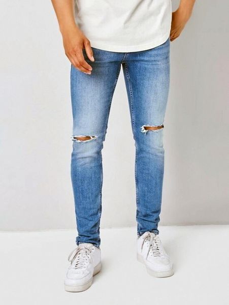 

men bleach wash ripped frayed skinny jeans v24h#, Blue