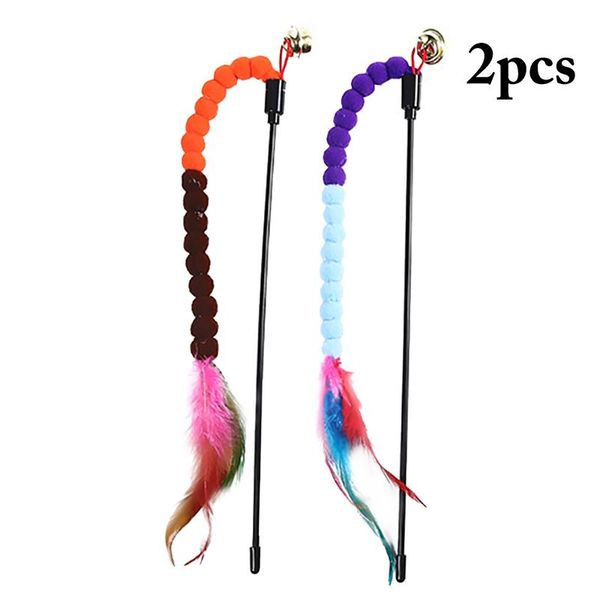 

cat toys 2pcs teaser feather kitten funny colorful rod wand plastic pet interactive stick supplies
