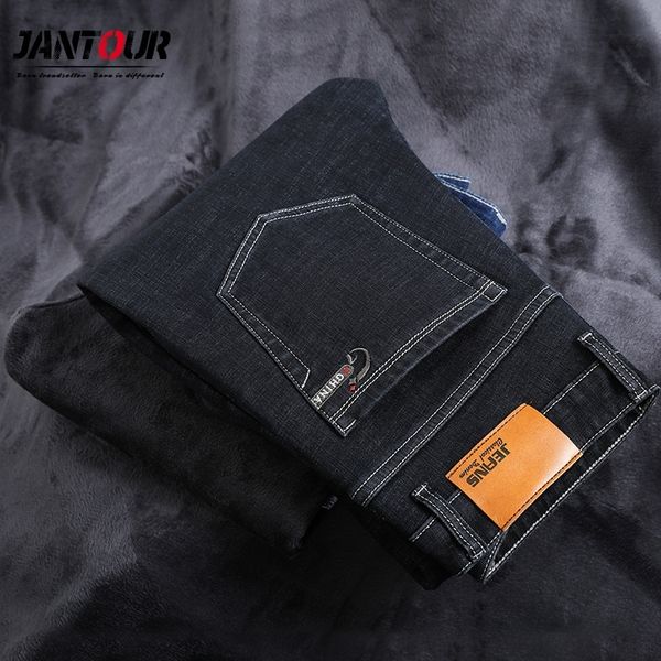 

men warm jeans famous brand winter denim jeans black thicken fleece men jean long trouser 28-35 40 42 44 46 201111, Blue