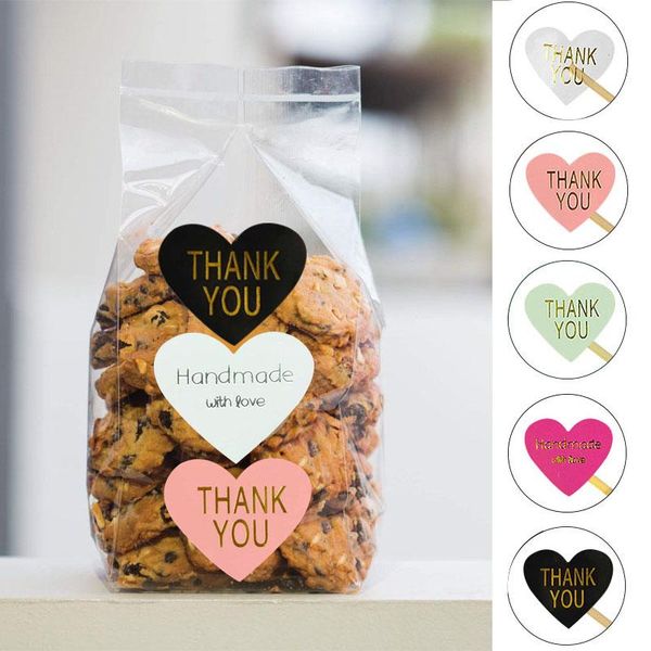 

gift wrap 10sheets thank you handmade heart sticker colorful kraft paper sealing label wedding birthday party gifts box stamping stickers