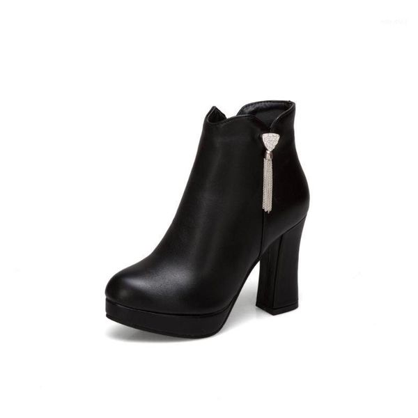 

lady boots women's shoes platform winter footwear luxury designer round toe high heel autumn 2020 low fashion1, Black