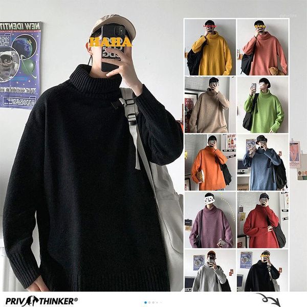

winter warm warm men's turtleneck sweater 10 solid color korean man loose knitted sweaters 2020 male pullovers1, White;black