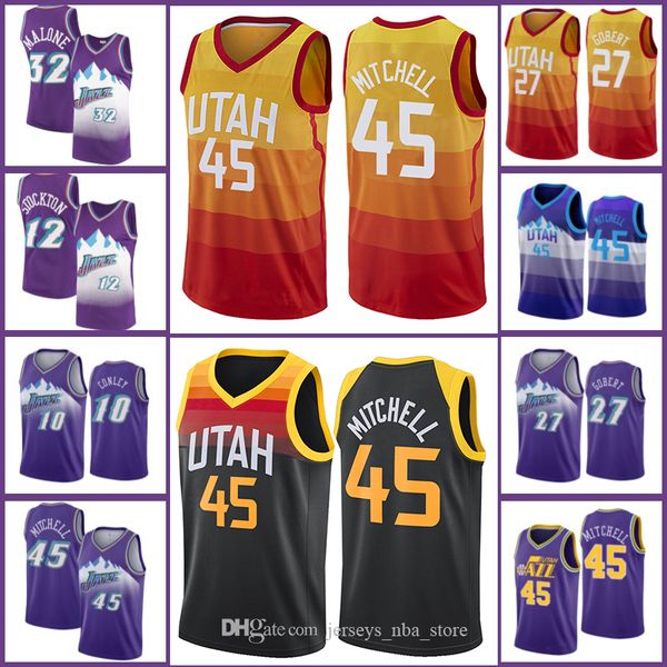 

donovan 45 mitchell jersey utah jazz 2021 city basketball jerseys retro karl 32 malone john 12 stockton jersey rudy 27 gobert, Black;red