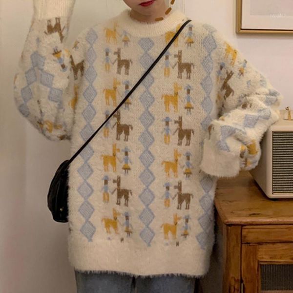 

korean version loose pullover lazy autumn and winter mohair fashion street fashion thick long sleeve knitting jumper1, White;black
