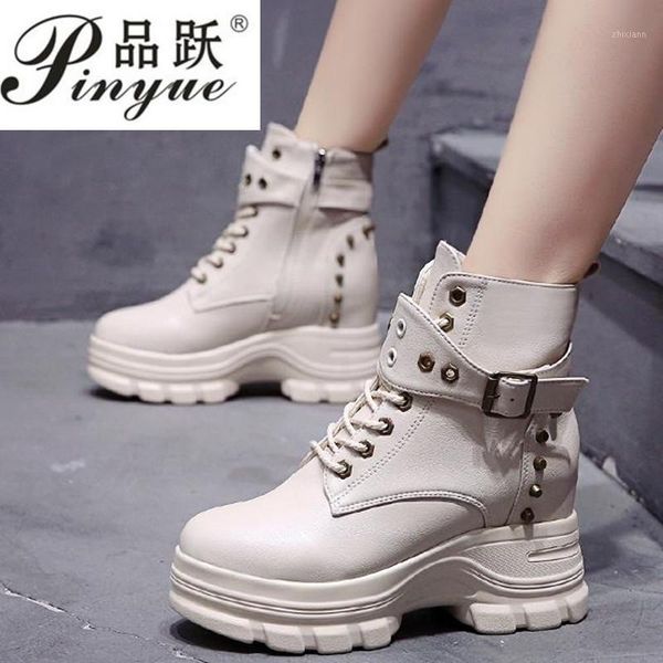 

new women platform boots 2020 height increasing waterproof sneakers winter 8cm high heel boots thick sole trainers leather shoes1, Black