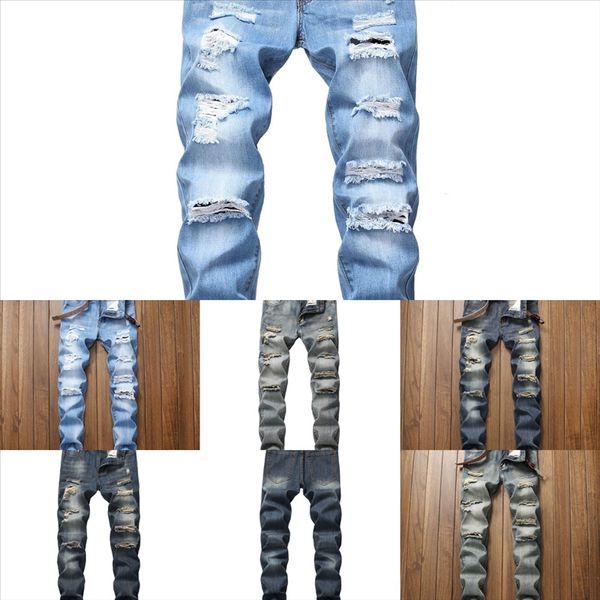 

dovs6 jeans wear out jeans jeans foot motorcycle pants men light blue ripped biker men streetwear stretch man fashion small trouser denim, Black