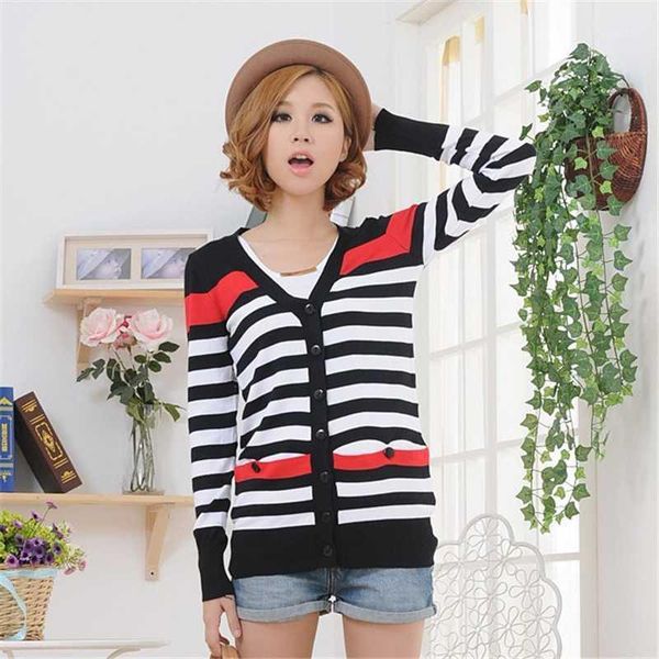 

striped sweater women 2020 spring autumn fashion new striped v-neck long-sleeved slim temperament sweater coat tide h004741, White