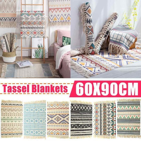 

carpets 60x90cm retro bohemian hand woven cotton linen carpet rug bedside geometric floor mat living room bedroom home decor1