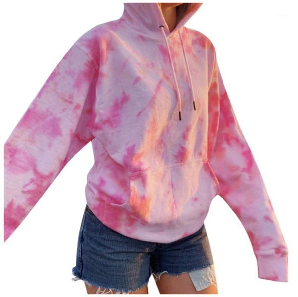 

loose women hooded sweatshirts plus size tie-dye printed pullovers casual hooded sweatshirt harajuku female drawstring 1, Black