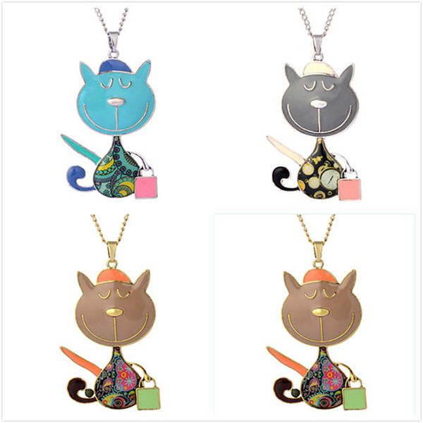 

women necklace statement enamel cat necklaces jewelry pendants choker chain collar pendant new for women bijoux accessories, Silver