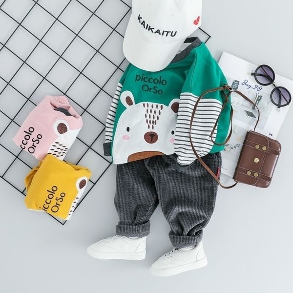 

children autumn clothing baby boys girls clothes suits toddler infant cartoon t shirt pants 2pcs/sets kids casual costume y200325, White