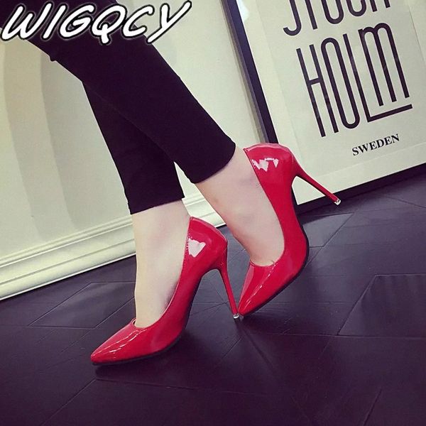 

2019 women shoes pointed toe pumps patent leather dress high heels boat shoes wedding zapatos mujer #ri5s, Black
