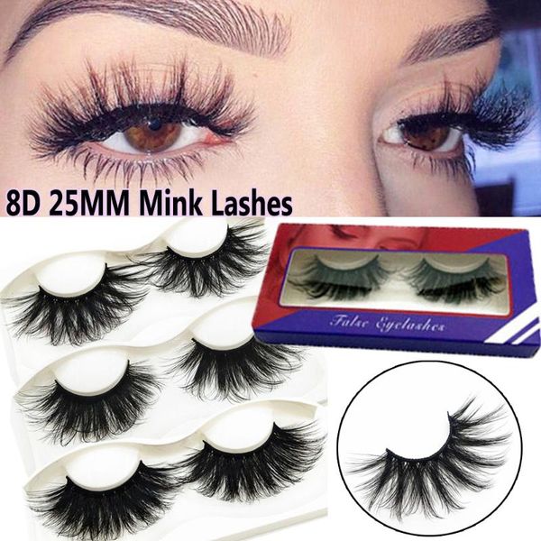 

false eyelashes 1 pair 8d 25mm mink hair soft wispies fluffy fake lashes thick long extension handmade eye makeup tools