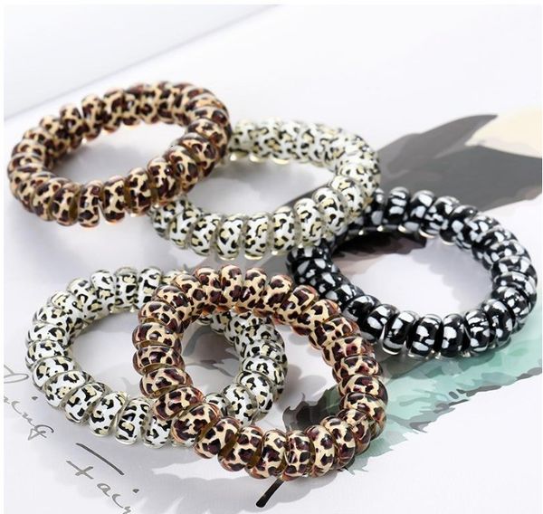 

colors women girl telephone wire cord gum 3 coil ties girls elastic hair bands ring rope leopard print bracelet str
