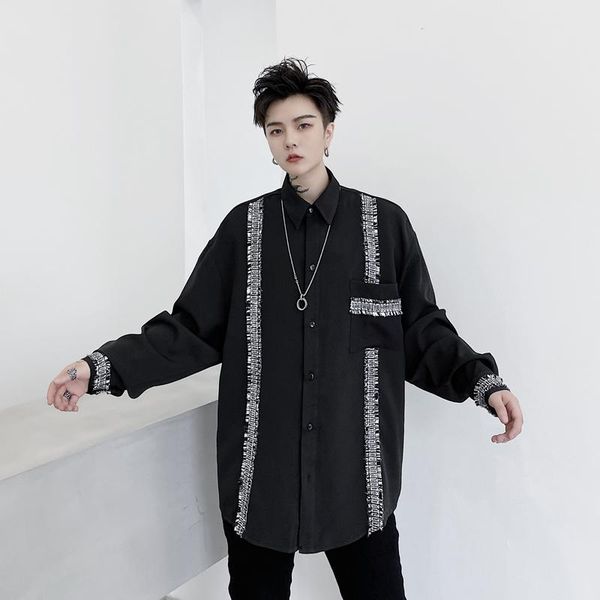 

2021 spring autumn new hip-hop dark fashion shirt stitching men's loose long-sleeved shirt party dress stage clothing, White;black