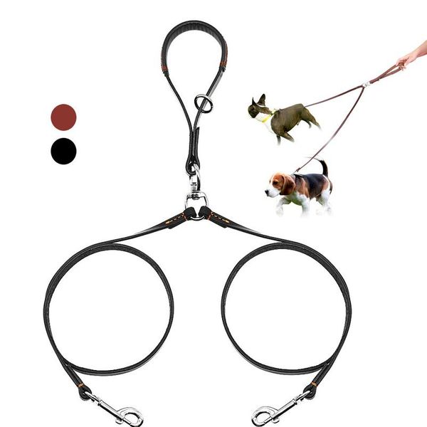 

double dog leash genuine leather dual dog leash 360 swivel no tangle walking & training leash for two dogs sof bbyspk