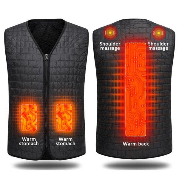 

outdoor t-shirts cold-proof sport hiking heated vest adjustable temperature warm washable slim fit usb infrared climbing shoulder massage, Gray;blue
