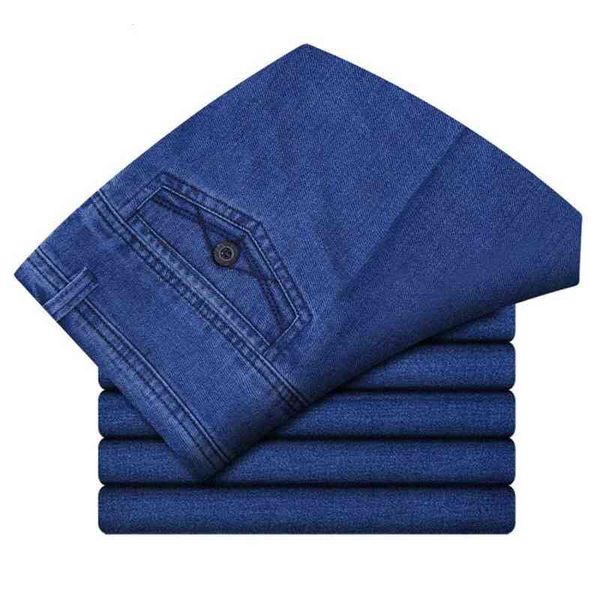 Tamanho 30-45 homens jeans de negócios clássico calças de brim de estiramento masculino plus size folgue baggy homens de denim calças de algodão azul trabalho jeans homens g0104