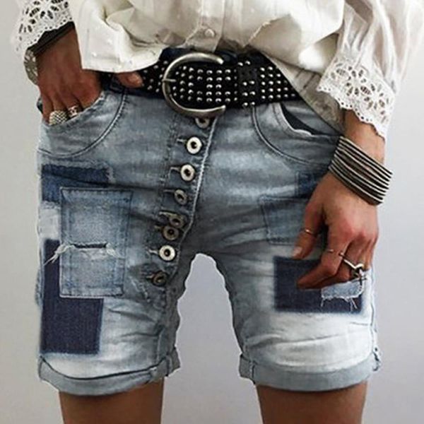 

2020 summer vintage denim shorts women fashion patchwork high waist female loose summer knee length stretch short jeans shorts, White;black