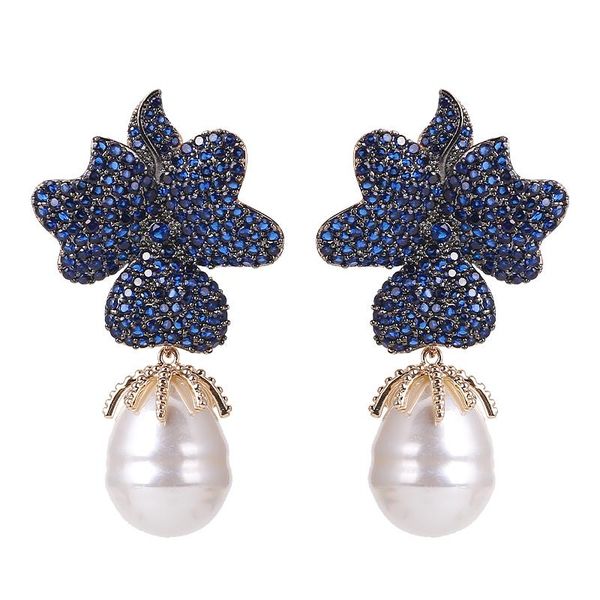 

dangle & chandelier xiumeiyizu luxury big fresh pearl drop earrings paved shinning zirconia handmade earring gold plating wedding jewelry, Silver