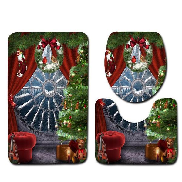 

christmas eve style bathroom floor mat 3 pcs set, anti-skid mat for bathroom, bath room sqcvce ppshop01