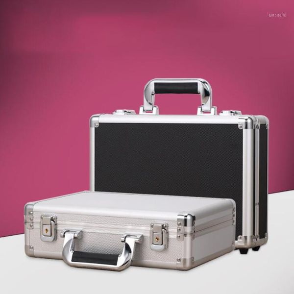 

aluminum hard case briefcase silver / black toolbox carrying case with cloth lining flight cases portable equiment tool1