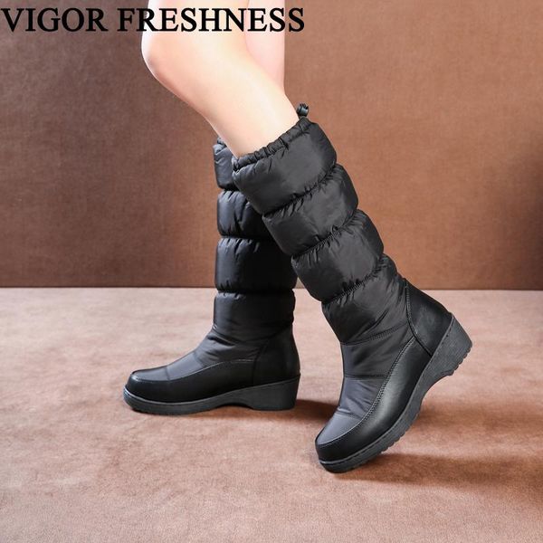 

vigor freshness women shoes winter boots fur platform boots snow low heels woman mid-calf warm shoes slip on my373, Black
