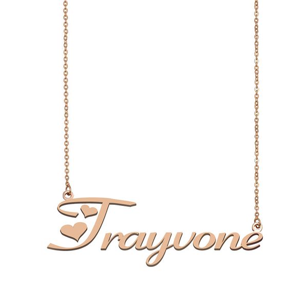 

Trayvone Name Necklace Custom Nameplate Pendant for Women Girls Birthday Gift Kids Best Friends Jewelry 18k Gold Plated Stainless Steel, Silver