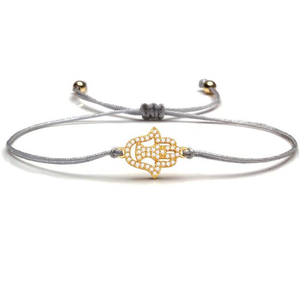 

charm bracelets sparking cubic zirconia stones gold-plated copper hamsa hand black cord bracelet women lucky red string jewelry gift, Golden;silver