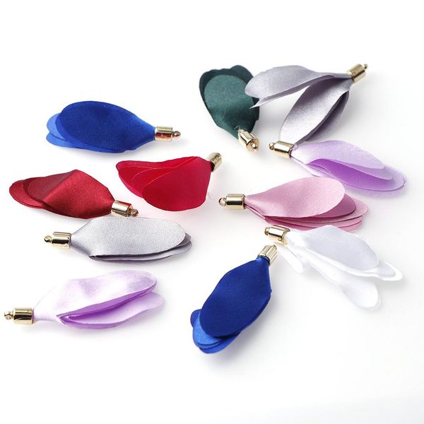 

new 10pcs 55mm mix color silk satin fabric flower tassel charms flower tassel with gold cap earring accessories jewelry h wmtbpb