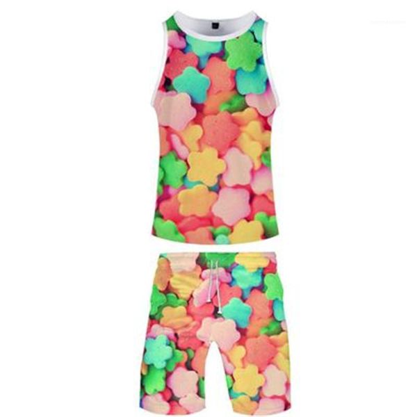 

running sport tracksuits man sweets loose sets fahion 3d digital printing sleeveless casual vest beach short pant suits designer summer male, Gray