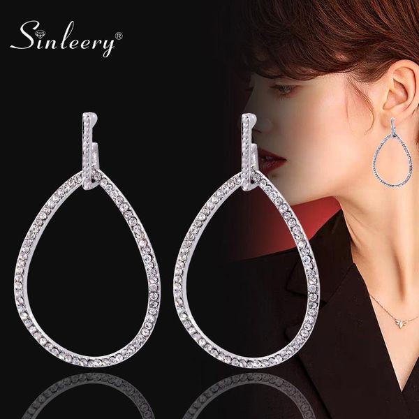 

dangle & chandelier sinleery luxury hollow teardrop big drop earrings with rhinestone women wedding party fashion jewelry es062 ssb, Silver