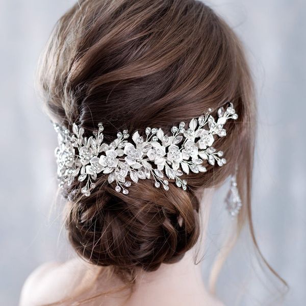 

flower headpieces wedding hair accessories rhinestone bridal tiara headband comb hairpins jewelry, Silver